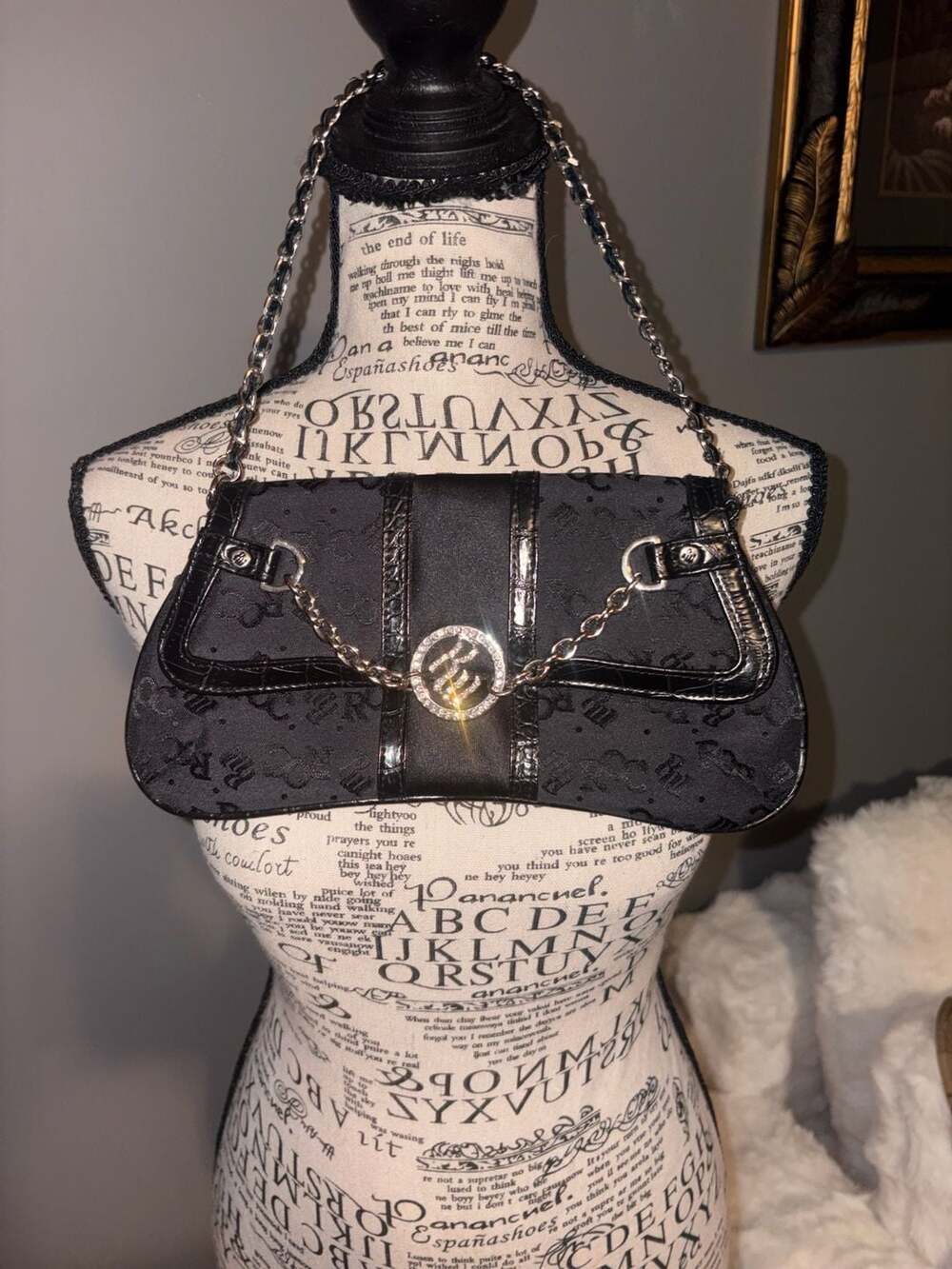 Rocawear Vintage Y2K Monogram Baguette Shoulder Bag with Rhinestone Logo